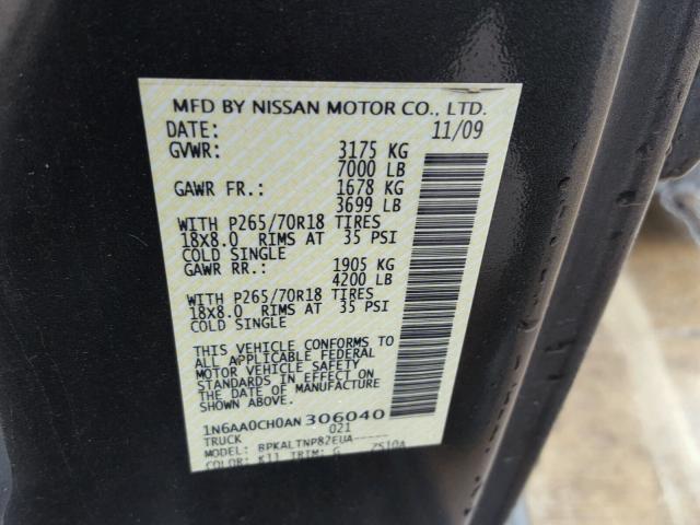 1N6AA0CH0AN306040 - 2010 NISSAN TITAN XE GRAY photo 10