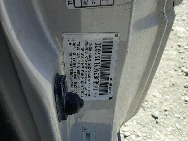 1HGEJ8240YL127800 - 2000 HONDA CIVIC EX SILVER photo 10