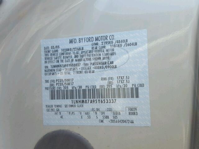 1LNHM87A95Y653337 - 2005 LINCOLN LS 奶油色 照片 10