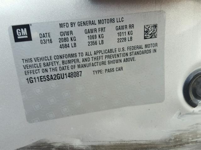 1G11E5SA2GU148087 - 2016 CHEVROLET MALIBU LIM 银色 照片 10