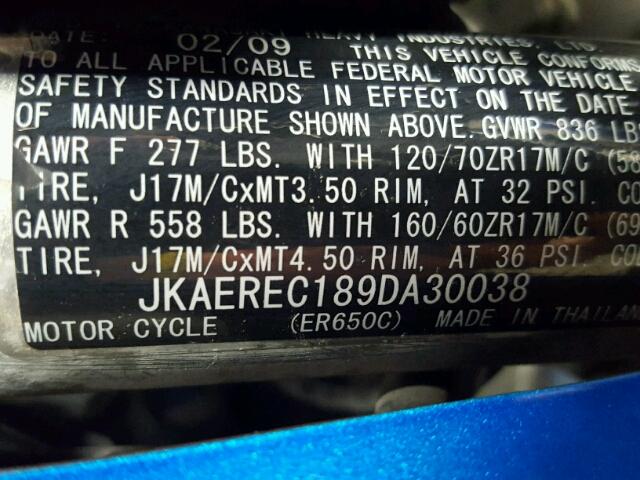 JKAEREC189DA30038 - 2009 KAWASAKI ER650 C BLUE photo 20