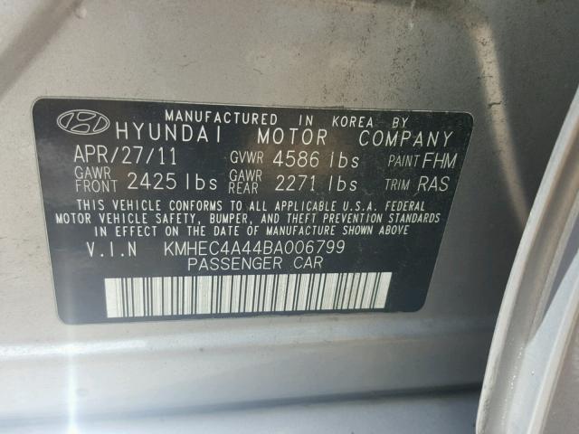 KMHEC4A44BA006799 - 2011 HYUNDAI SONATA HYB SILVER photo 10