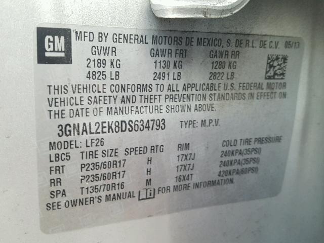 3GNAL2EK8DS634793 - 2013 CHEVROLET CAPTIVA LS 银色 照片 10