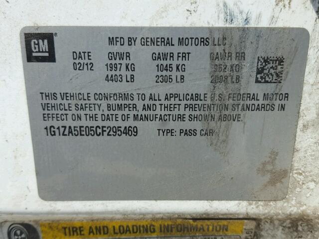 1G1ZA5E05CF295469 - 2012 CHEVROLET MALIBU LS თეთრი ფოტო 10