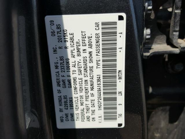 1HGCP26449A163841 - 2009 HONDA ACCORD LXP GRAY photo 10