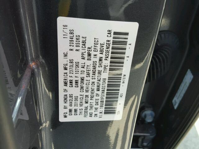 19UUB1F51HA007048 - 2017 ACURA TLX TECH GRAY photo 10