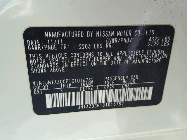 JN1AZ0CP1CT016782 - 2012 NISSAN LEAF SV WHITE photo 10