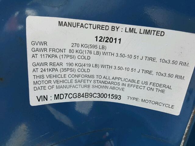 MD7CG84B9C3001593 - 2012 GENUINE SCOOTER CO. STELLA 4-S BLUE photo 10