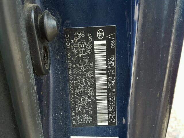 JTKDE177550051585 - 2005 TOYOTA SCION TC 蓝色 照片 10