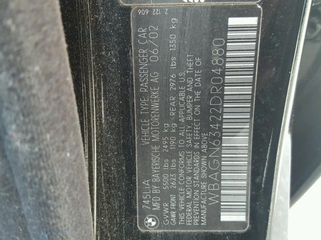 WBAGN63422DR04880 - 2002 BMW 745 LI BLACK photo 10