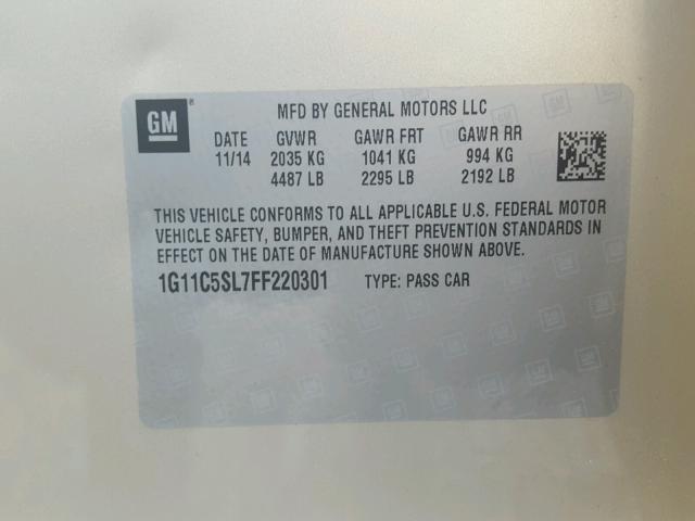 1G11C5SL7FF220301 - 2015 CHEVROLET MALIBU 1LT CREAM photo 10