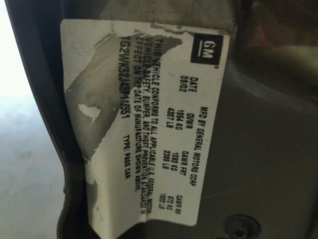 1G2WK52J43F118551 - 2003 PONTIAC GRAND PRIX BROWN photo 10