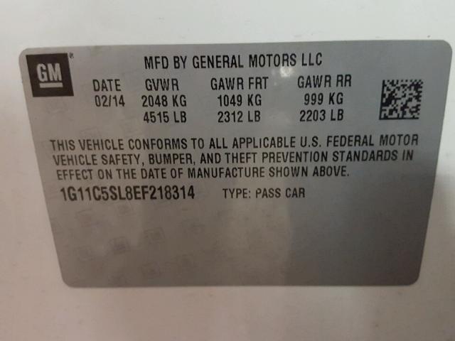 1G11C5SL8EF218314 - 2014 CHEVROLET MALIBU 1LT 白色 照片 10