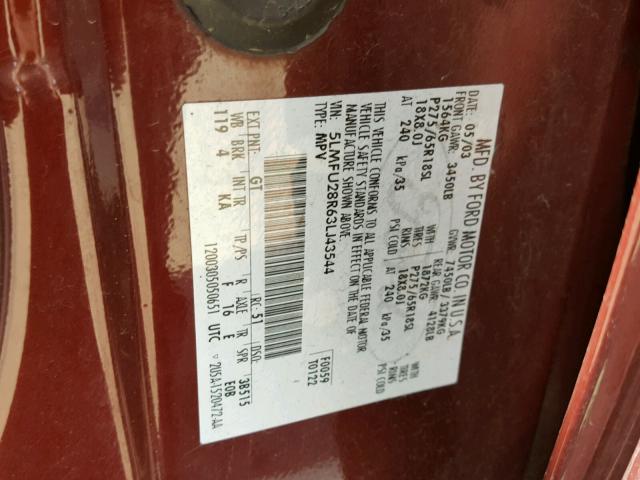 5LMFU28R63LJ43544 - 2003 LINCOLN NAVIGATOR BURGUNDY photo 10