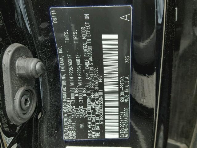 5TDKK3DCXES504181 - 2014 TOYOTA SIENNA LE BLACK photo 10