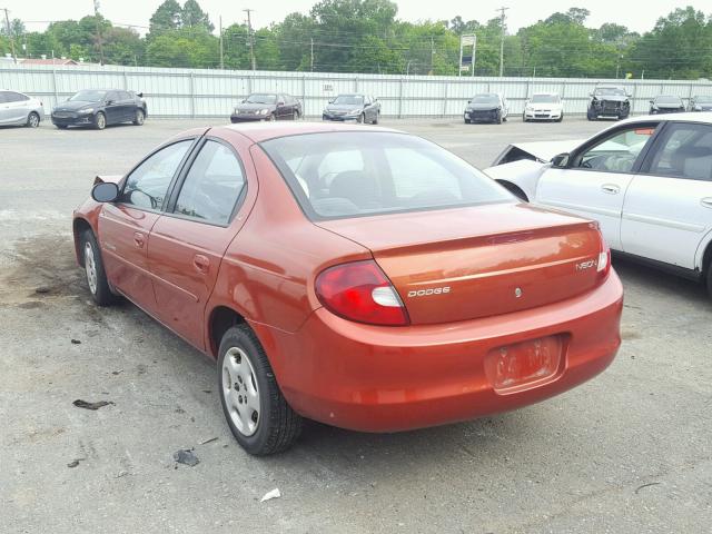 1B3ES46C41D120291 - 2001 DODGE NEON SE ORANGE photo 3