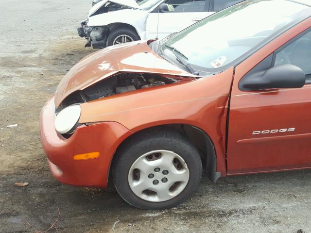 1B3ES46C41D120291 - 2001 DODGE NEON SE ORANGE photo 9