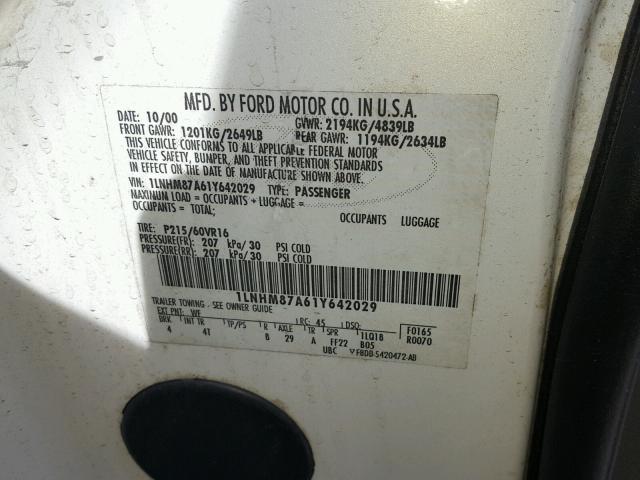 1LNHM87A61Y642029 - 2001 LINCOLN LS Ağ foto 10