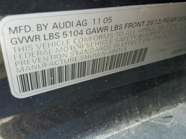 WAUAH74F76N099977 - 2006 AUDI A6 3.2 GRAY photo 10