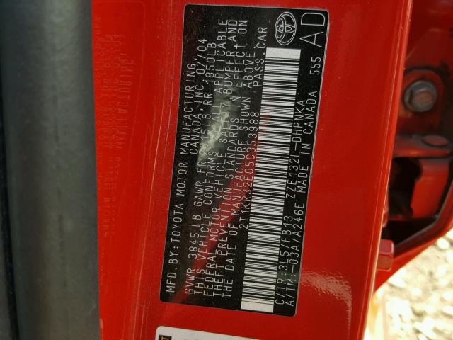 2T1KR32E05C353988 - 2005 TOYOTA MATRIX 红色 照片 10