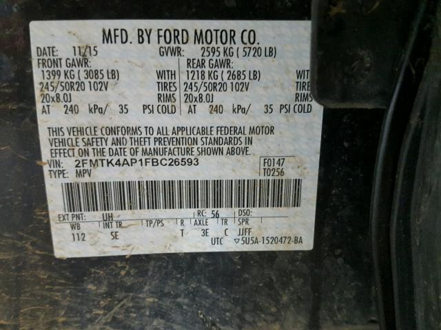 2FMTK4AP1FBC26593 - 2015 FORD EDGE SPORT BLACK photo 10