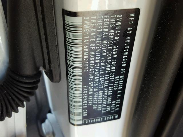 3VW517AT5HM821573 - 2017 VOLKSWAGEN BEETLE S/S 白色 照片 10