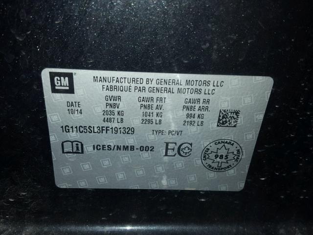 1G11C5SL3FF191329 - 2015 CHEVROLET MALIBU 1LT 黑色 照片 10