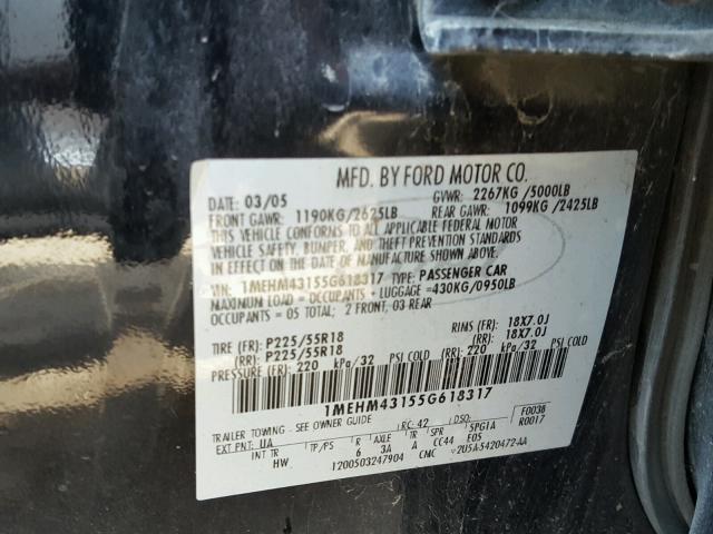 1MEHM43155G618317 - 2005 MERCURY MONTEGO PR 黑色 照片 10