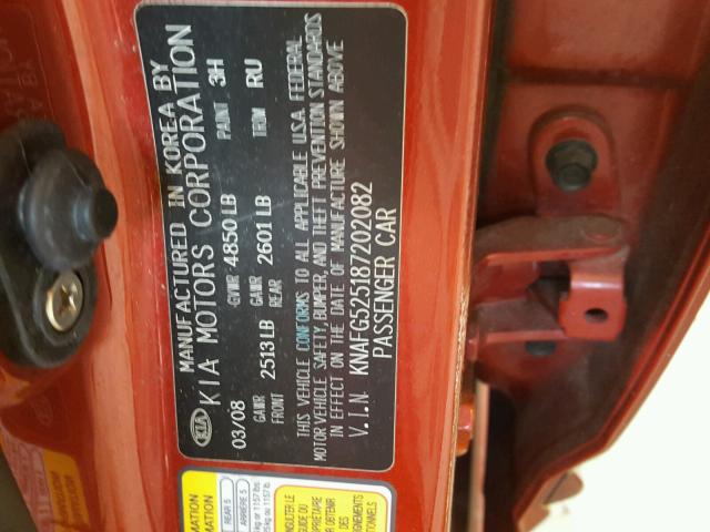 KNAFG525187202082 - 2008 KIA RONDO BASE RED photo 10