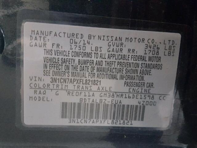 3N1CN7APXFL821821 - 2015 NISSAN VERSA S GRAY photo 10