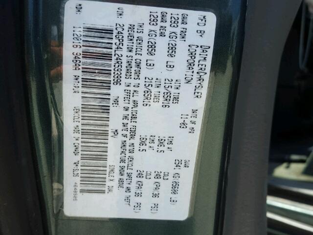 2C4GP54L24R593996 - 2004 CHRYSLER TOWN & COU 绿色 照片 10