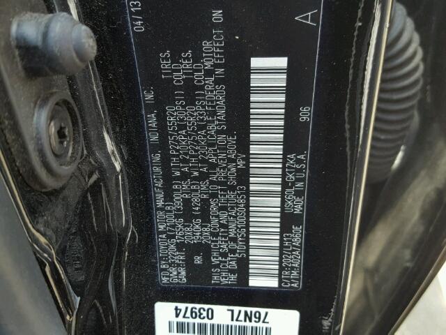 5TDYY5G10DS048513 - 2013 TOYOTA SEQUOIA PL BLACK photo 10