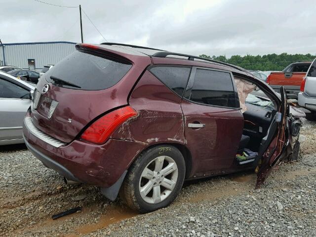 JN8AZ08T66W415908 - 2006 NISSAN MURANO SL MAROON photo 4