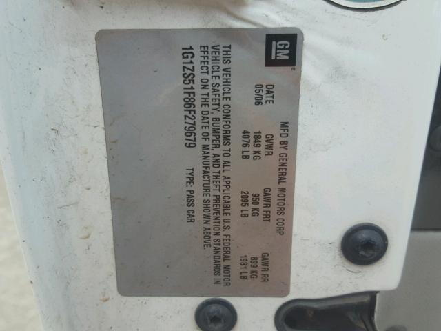 1G1ZS51F86F279679 - 2006 CHEVROLET MALIBU LS 白色 照片 10