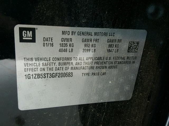 1G1ZB5ST3GF200683 - 2016 CHEVROLET MALIBU LS შავი ფოტო 10