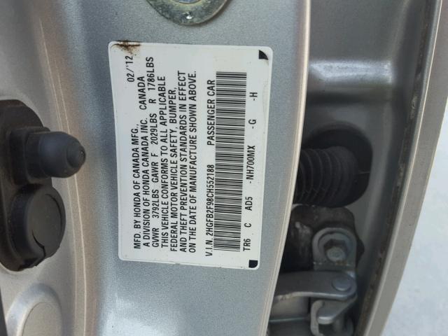 2HGFB2F98CH552188 - 2012 HONDA CIVIC EXL SILVER photo 10