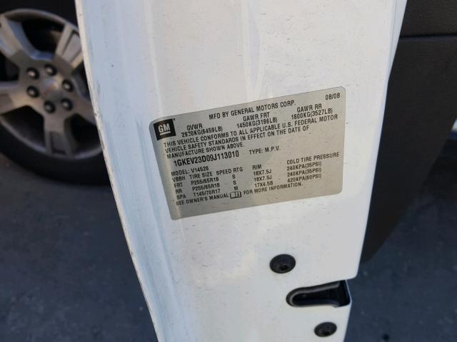 1GKEV23D09J113010 - 2009 GMC ACADIA SLT თეთრი ფოტო 10