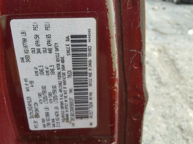 2B7JB21Z6XK569127 - 1999 DODGE RAM VAN B2 RED photo 10