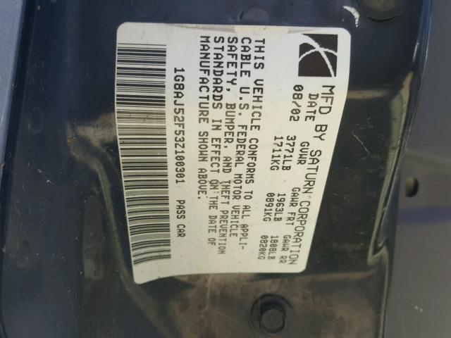 1G8AJ52F53Z100301 - 2003 SATURN ION LEVEL ლურჯი ფოტო 10