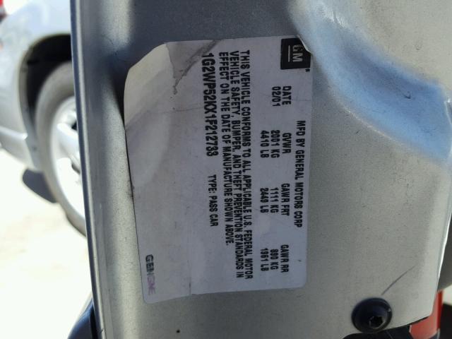 1G2WP52KX1F212733 - 2001 PONTIAC GRAND PRIX SILVER photo 10