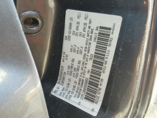 1D7FL16X03S358953 - 2003 DODGE DAKOTA SXT GRAY photo 10