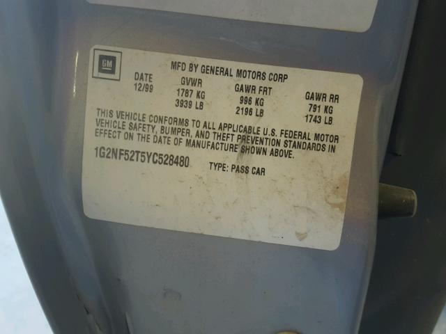 1G2NF52T5YC528480 - 2000 PONTIAC GRAND AM S Mavi foto 10