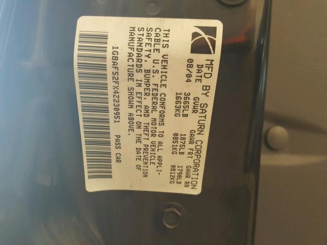 1G8AF52FX4Z230951 - 2004 SATURN ION LEVEL შავი ფოტო 10