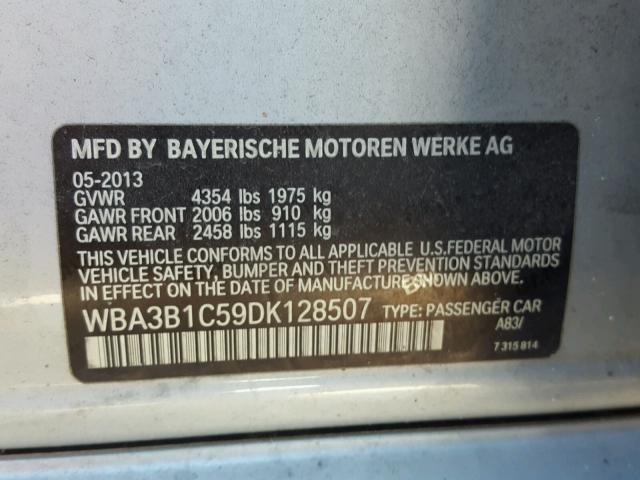 WBA3B1C59DK128507 - 2013 BMW 320 I SILVER photo 10