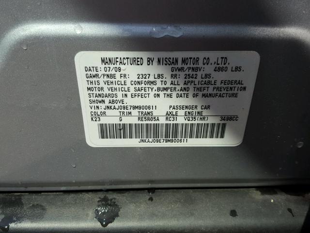 JNKAJ09E79M900611 - 2009 INFINITI EX35 BASE SILVER photo 10
