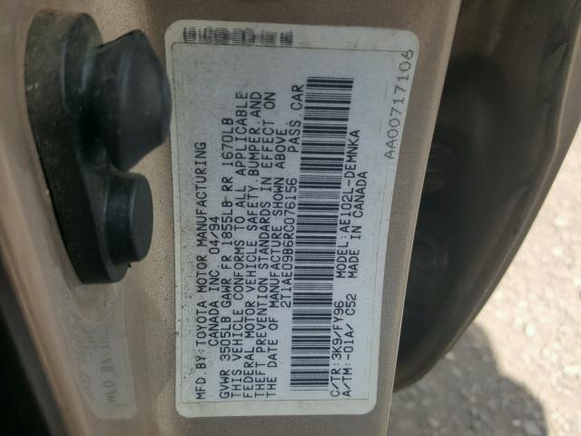 2T1AE09B6RC076156 - 1994 TOYOTA COROLLA LE 米色 照片 10