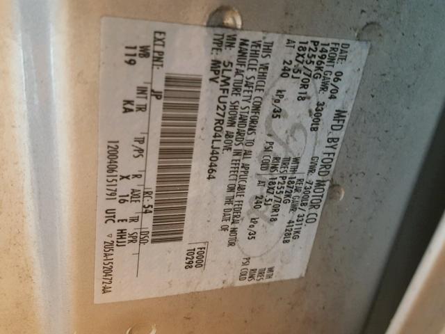 5LMFU27R04LJ40464 - 2004 LINCOLN NAVIGATOR 银色 照片 10