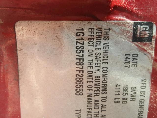 1G1ZS57F87F286558 - 2007 CHEVROLET MALIBU LS წითელი ფოტო 10