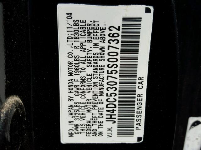 JH4DC53075S007362 - 2005 ACURA RSX TYPE-S BLACK photo 10