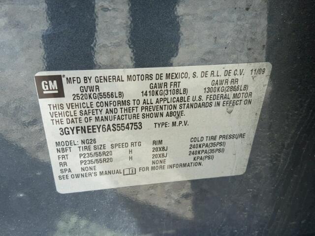 3GYFNEEY6AS554753 - 2010 CADILLAC SRX PERFOR 灰色 照片 10